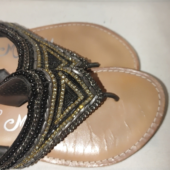 Naughty Monkey Bejeweled Sandal Flip Flop‎ Leather Black 37 Beaded Gem Jeweled - Picture 3 of 9